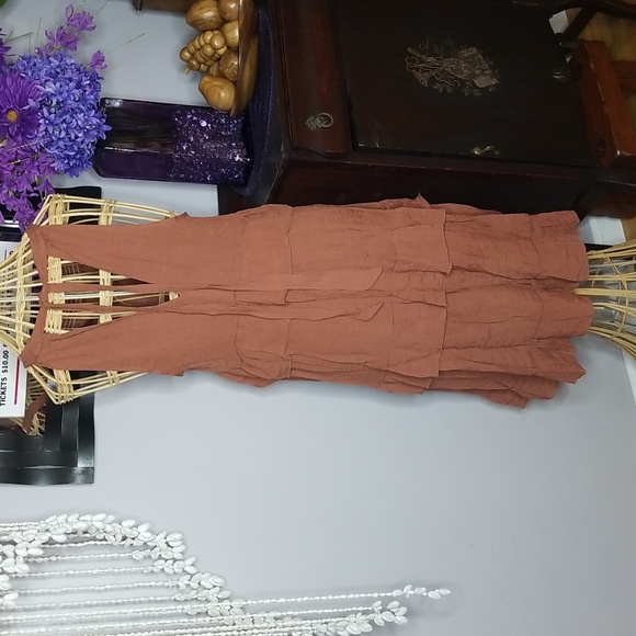 Grace + Karma Large Terracotta Tank with Back Tie Neck Multi Ruffled Midi Dress - Picture 3 of 8